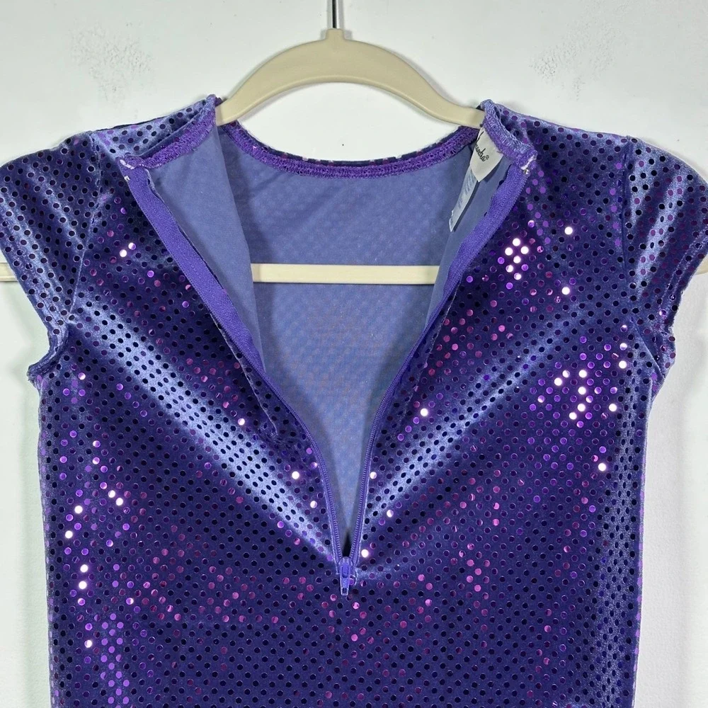 Alexandra Costumes Purple Sequin Leotard Cap Sleeve Performance Dance adult AXS
